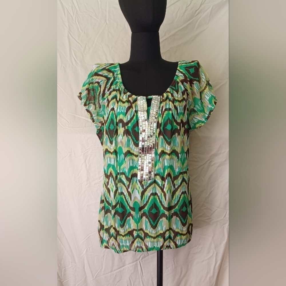 INC International Concepts Sheer With Sequin Blouse